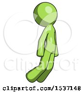 Poster, Art Print Of Green Design Mascot Man Floating Through Air Right