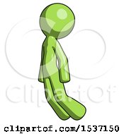 Green Design Mascot Man Floating Through Air Left