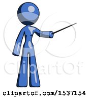 Poster, Art Print Of Blue Design Mascot Woman Teacher Or Conductor With Stick Or Baton Directing