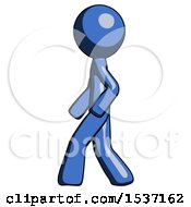 Poster, Art Print Of Blue Design Mascot Man Walking Left Side View