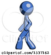 Blue Design Mascot Man Walking Left Side View