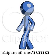 Poster, Art Print Of Blue Design Mascot Man Man Walking Turned Left Front View