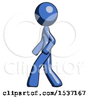 Poster, Art Print Of Blue Design Mascot Woman Walking Left Side View