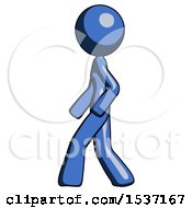 Blue Design Mascot Woman Walking Left Side View
