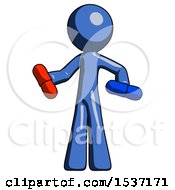 Blue Design Mascot Man Red Pill Or Blue Pill Concept