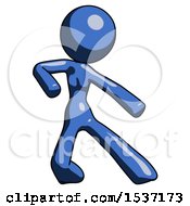 Blue Design Mascot Woman Karate Defense Pose Right