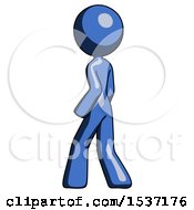 Poster, Art Print Of Blue Design Mascot Woman Walking Away Direction Left View