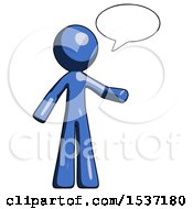 Poster, Art Print Of Blue Design Mascot Man With Word Bubble Talking Chat Icon