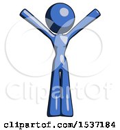 Poster, Art Print Of Blue Design Mascot Woman With Arms Out Joyfully