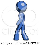 Blue Design Mascot Man Walking Away Direction Left View
