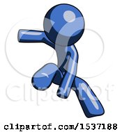 Poster, Art Print Of Blue Design Mascot Man Action Hero Jump Pose