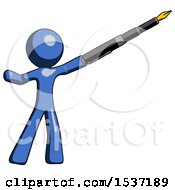Blue Design Mascot Man Pen Is Mightier Than The Sword Calligraphy Pose