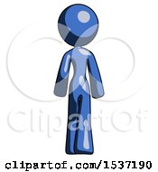 Blue Design Mascot Woman Walking Away Back View