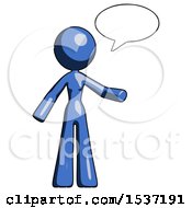 Poster, Art Print Of Blue Design Mascot Woman With Word Bubble Talking Chat Icon