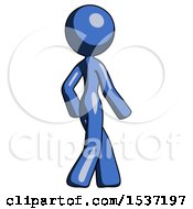 Poster, Art Print Of Blue Design Mascot Woman Walking Away Direction Right View