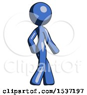 Blue Design Mascot Woman Walking Away Direction Right View