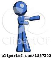 Poster, Art Print Of Blue Design Mascot Man Presenting Something To His Left