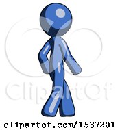 Blue Design Mascot Man Walking Away Direction Right View