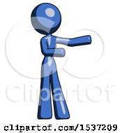 Poster, Art Print Of Blue Design Mascot Woman Presenting Something To Her Left