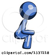 Poster, Art Print Of Blue Design Mascot Woman Squatting Facing Right