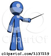 Poster, Art Print Of Blue Design Mascot Man Teacher Or Conductor With Stick Or Baton Directing