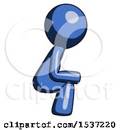 Poster, Art Print Of Blue Design Mascot Man Squatting Facing Right