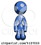 Blue Design Mascot Woman Kneeling Front Pose