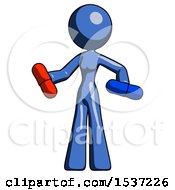 Poster, Art Print Of Blue Design Mascot Woman Red Pill Or Blue Pill Concept