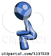 Poster, Art Print Of Blue Design Mascot Woman Squatting Facing Left