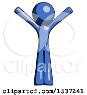 Poster, Art Print Of Blue Design Mascot Man With Arms Out Joyfully