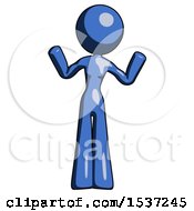 Blue Design Mascot Woman Shrugging Confused
