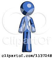 Blue Design Mascot Woman Walking Front View