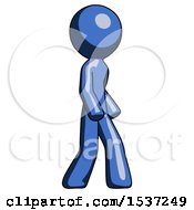 Poster, Art Print Of Blue Design Mascot Man Walking Turned Right Front View