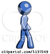 Blue Design Mascot Man Walking Turned Right Front View
