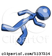 Blue Design Mascot Woman Running While Falling Down