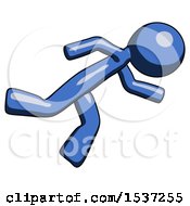 Poster, Art Print Of Blue Design Mascot Man Running While Falling Down