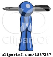 Blue Design Mascot Man Head Impaled With Pen