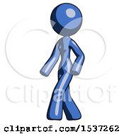 Blue Design Mascot Woman Man Walking Turned Left Front View