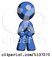 Poster, Art Print Of Blue Design Mascot Woman Squatting Facing Front