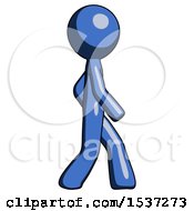 Poster, Art Print Of Blue Design Mascot Man Walking Right Side View