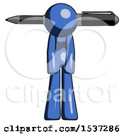 Blue Design Mascot Woman Pen Stuck Through Head