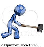 Blue Design Mascot Woman Hitting With Sledgehammer Or Smashing Something