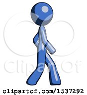 Blue Design Mascot Woman Walking Right Side View