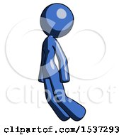 Poster, Art Print Of Blue Design Mascot Woman Floating Through Air Left