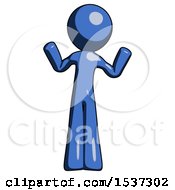 Blue Design Mascot Man Shrugging Confused