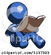 Poster, Art Print Of Blue Design Mascot Woman Reading Book While Sitting Down