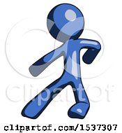 Poster, Art Print Of Blue Design Mascot Man Karate Defense Pose Left