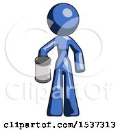 Poster, Art Print Of Blue Design Mascot Woman Begger Holding Can Begging Or Asking For Charity