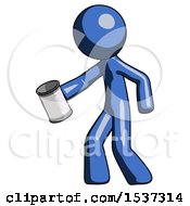 Poster, Art Print Of Blue Design Mascot Man Begger Holding Can Begging Or Asking For Charity Facing Left