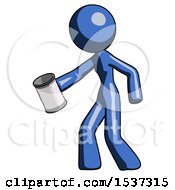 Poster, Art Print Of Blue Design Mascot Woman Begger Holding Can Begging Or Asking For Charity Facing Left
